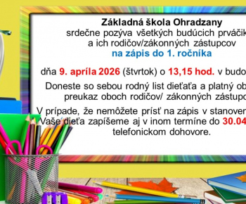 Aktuality / Zápis do 1. ročníka